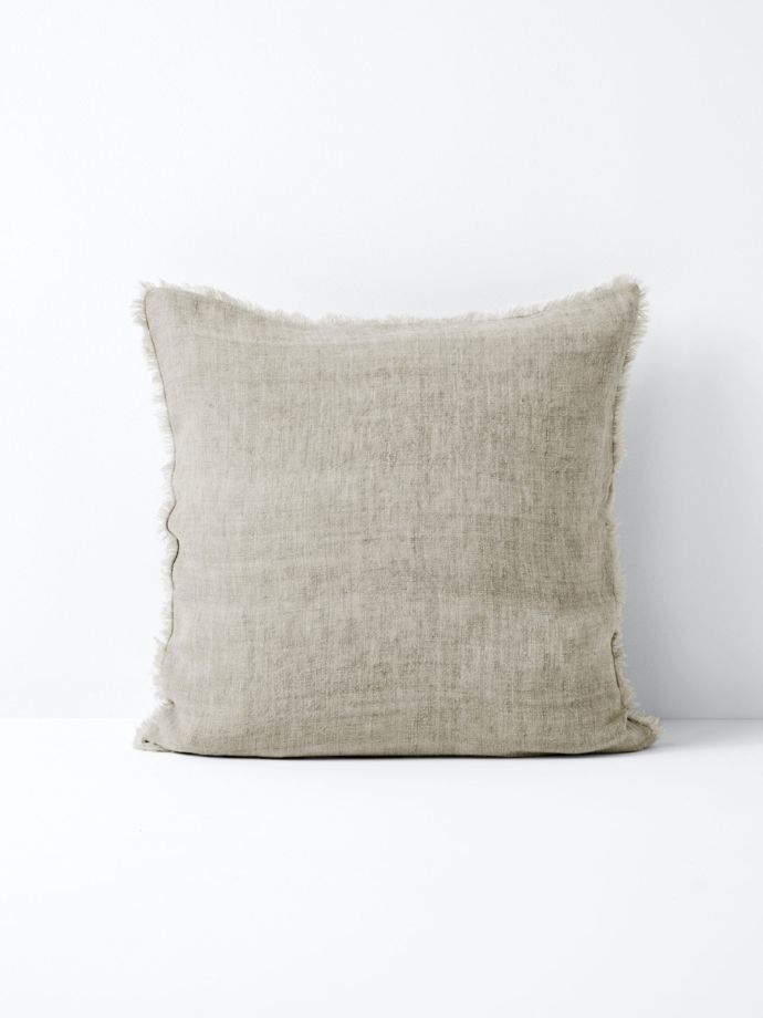 Vintage Linen Fringe Cushion | Natural